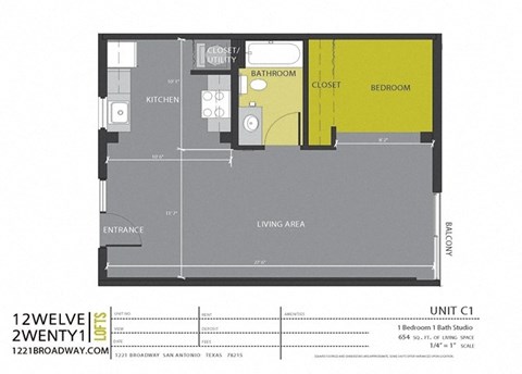 a floor plan of a unit with a bedroom and a bathroom